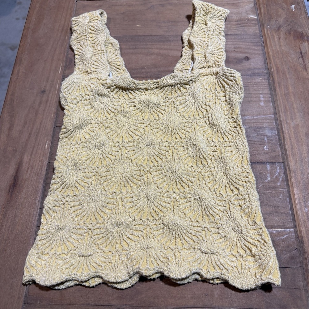 Intimately Free People Love Letter Cami Top Mustard Yellow Textured Stretch XS/S